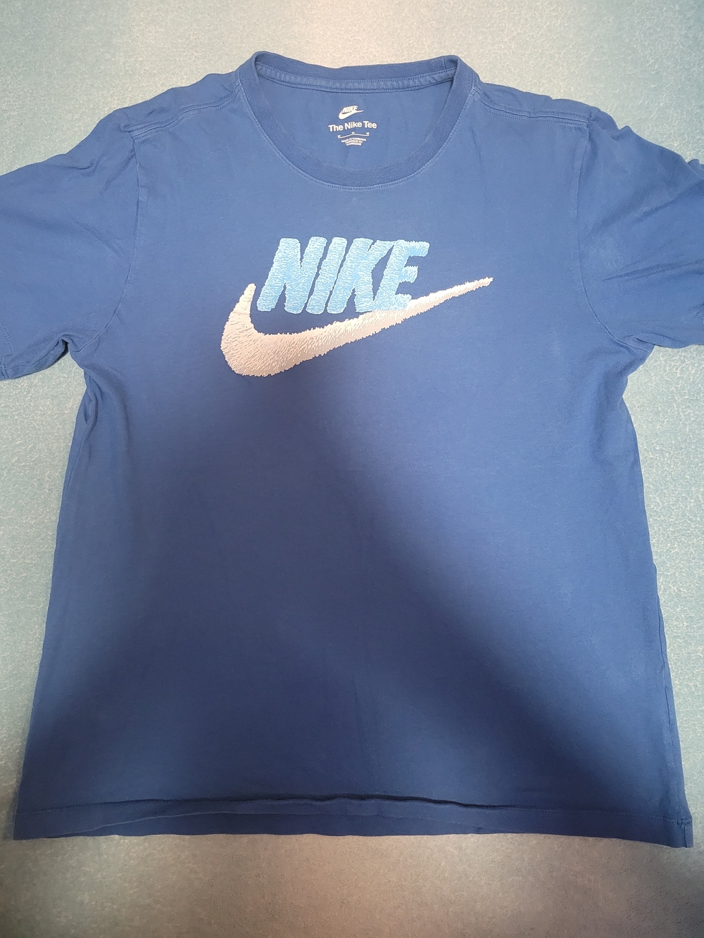 Nike Blue Tee with White Swoosh and Light Blue Logo